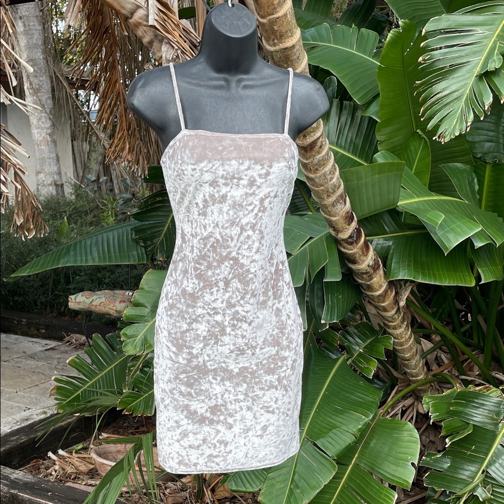 silver velvet spaghetti strap dress